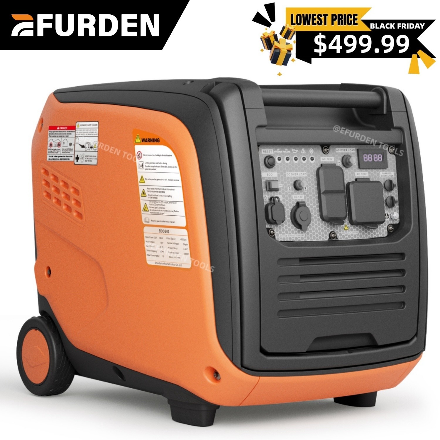 Efurden Portable Inverter Gas Generator Quiet Camping Home Power 4800W Emergency