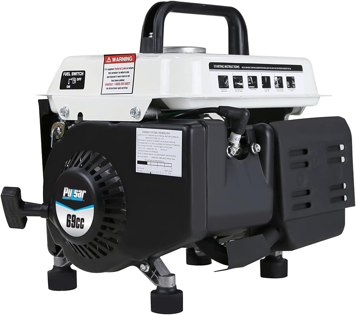 1,200W Carrying Handle, PG1202SA Gas-Powered Portable Generator, 1200W, Black/Wh