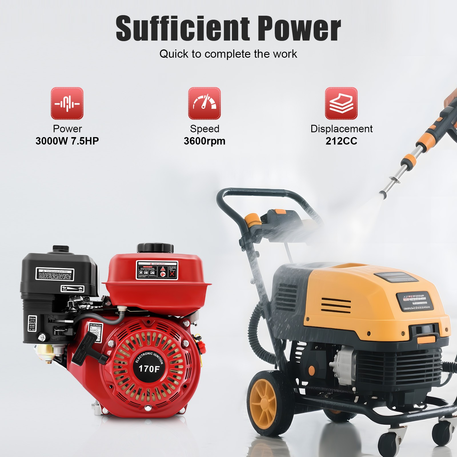 7.5 HP Motor 4 Stroke Gas Powered Portable Engine Gasoline 3000W