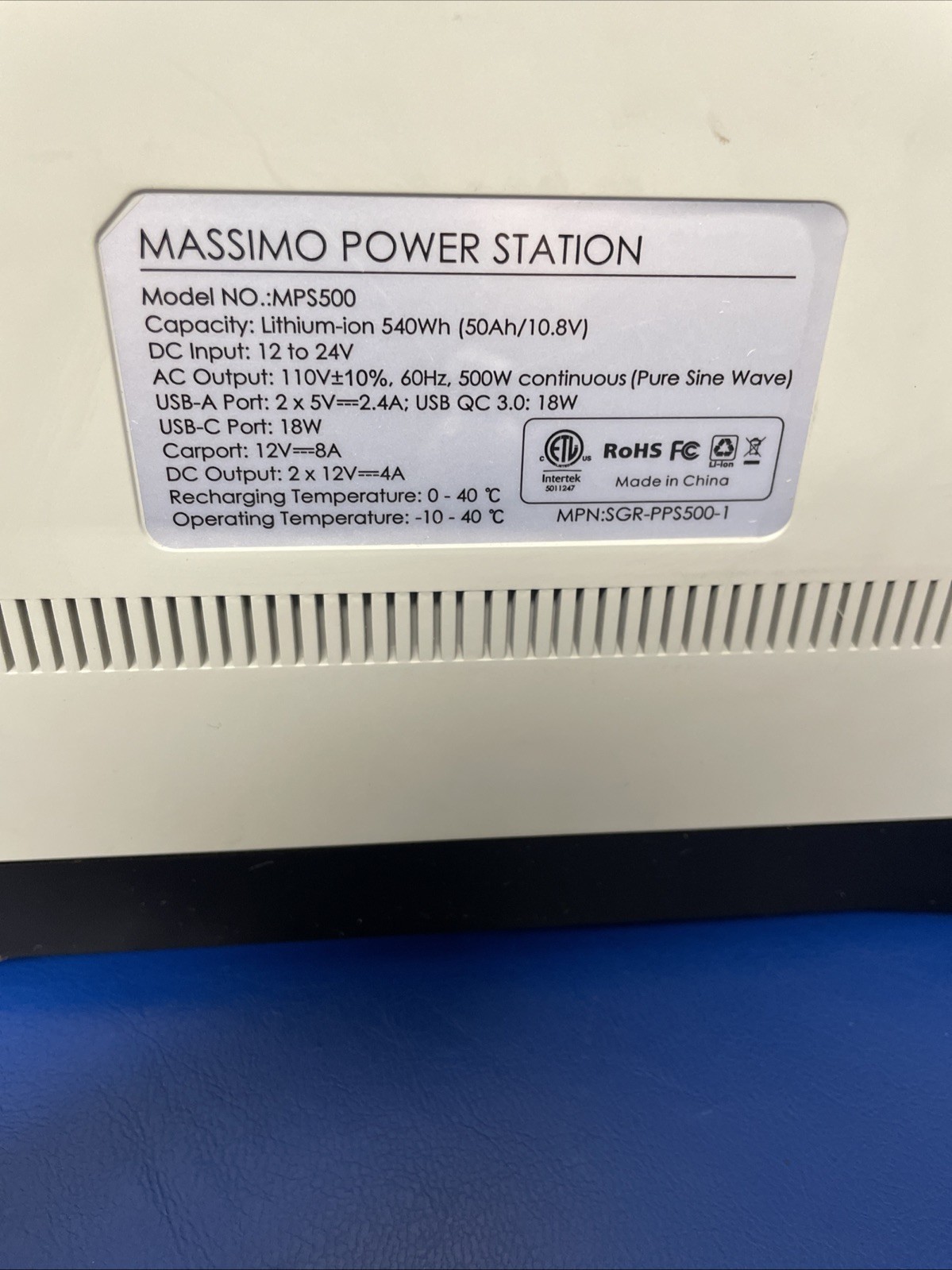 WORKING Massimo Power Station MPS500 Generator Camping/emergency Power