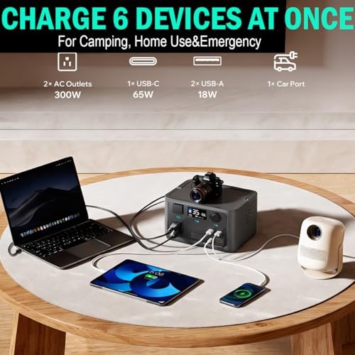 Portable Power Station 300W, 600W Peak Backup LiFePO4 Battery 192Wh Solar Black