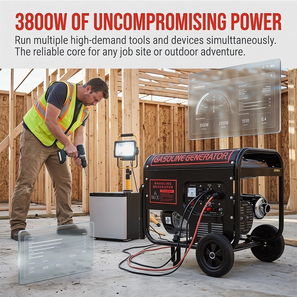 3000W Portable Generator Gas Powered 4 Stroke 215CC for Home Backup Construction