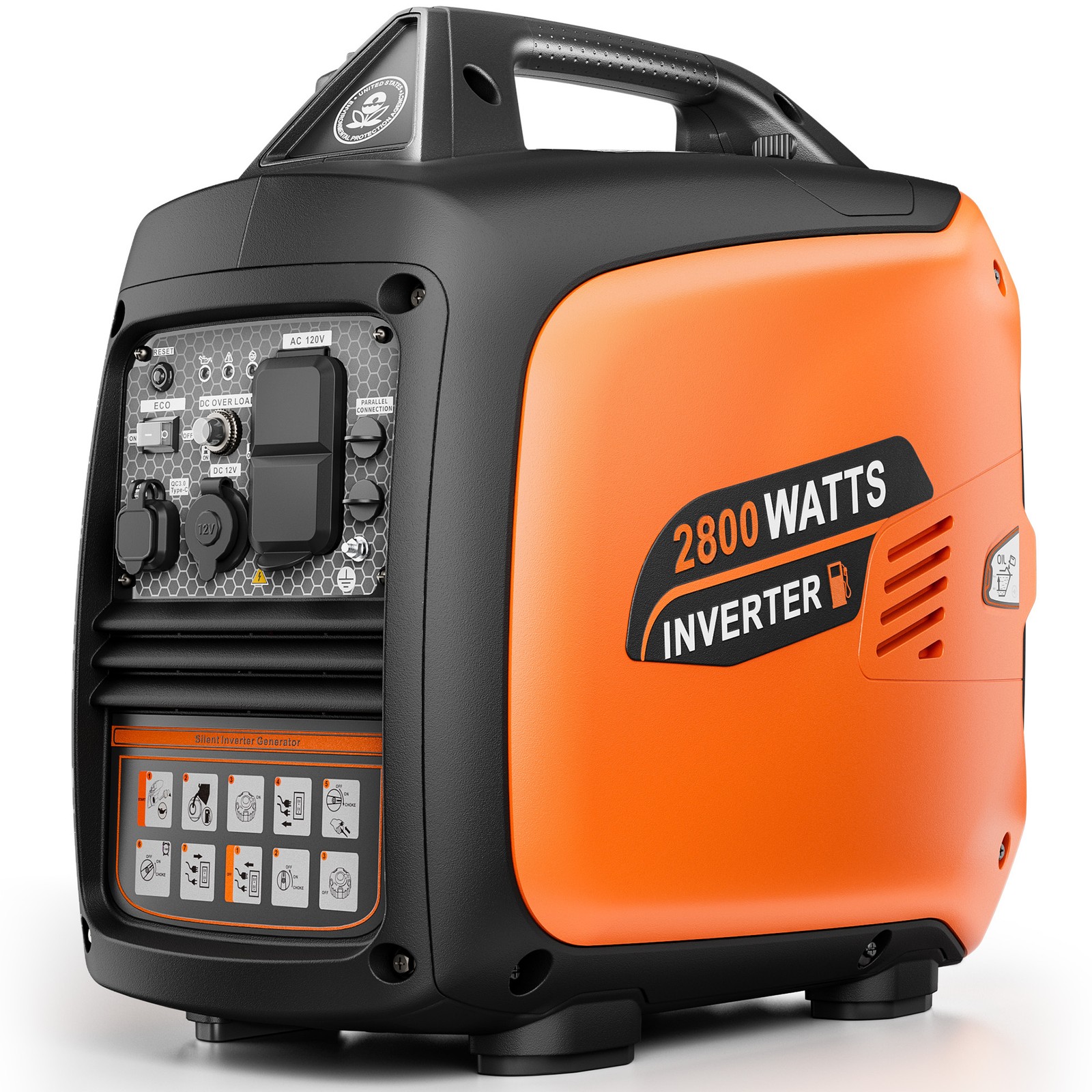 Mutaomay Inverter Generator Gas 2.8KW Portable Quiet Emergency Power Home Backup