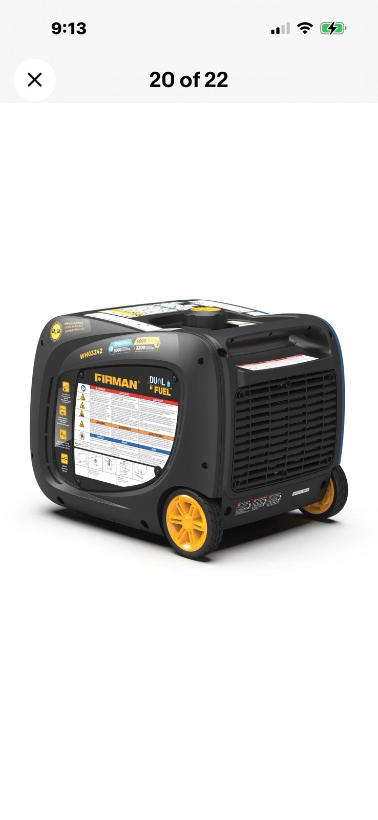 FIRMAN WH03242F 4000W Electric Start Dual Fuel Inverter Generator – Refurbished