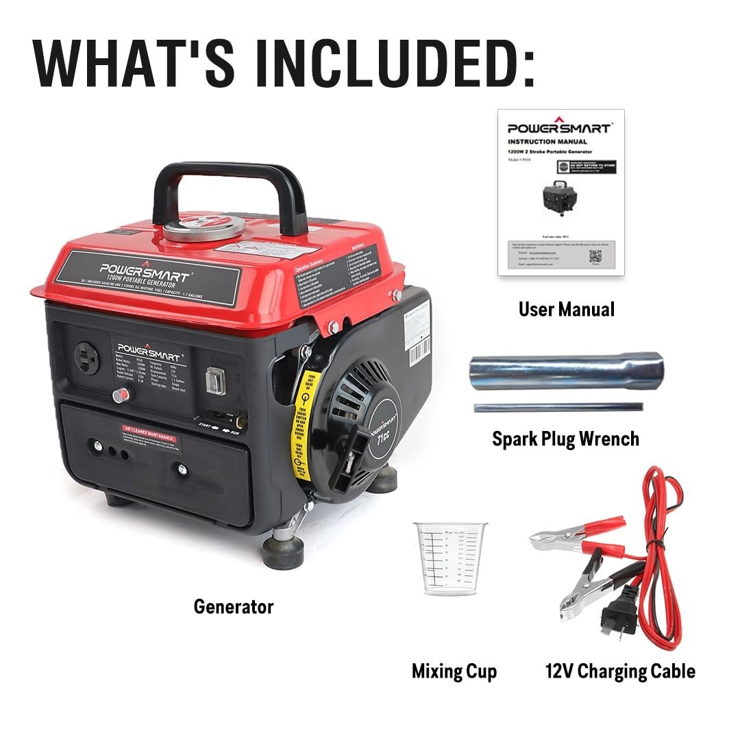 NEW! Upgrade, Modified, PowerSmart 1,200W 2 Stroke Portable Generator, Digital