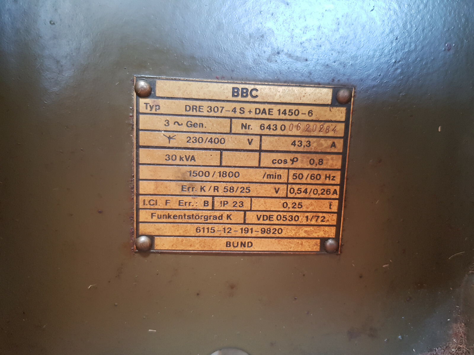 Generator BBC 30KVA 3x230V + 400V 3-phase