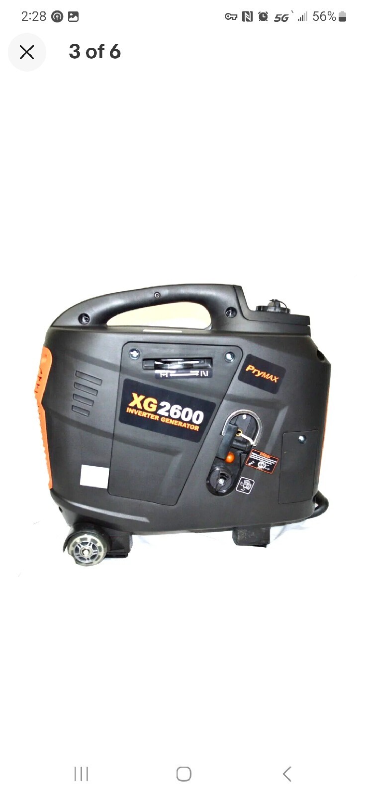 Prymax XG2600 Inverter AC 120V 60Hz DC 12V 8A Current Portable Generator