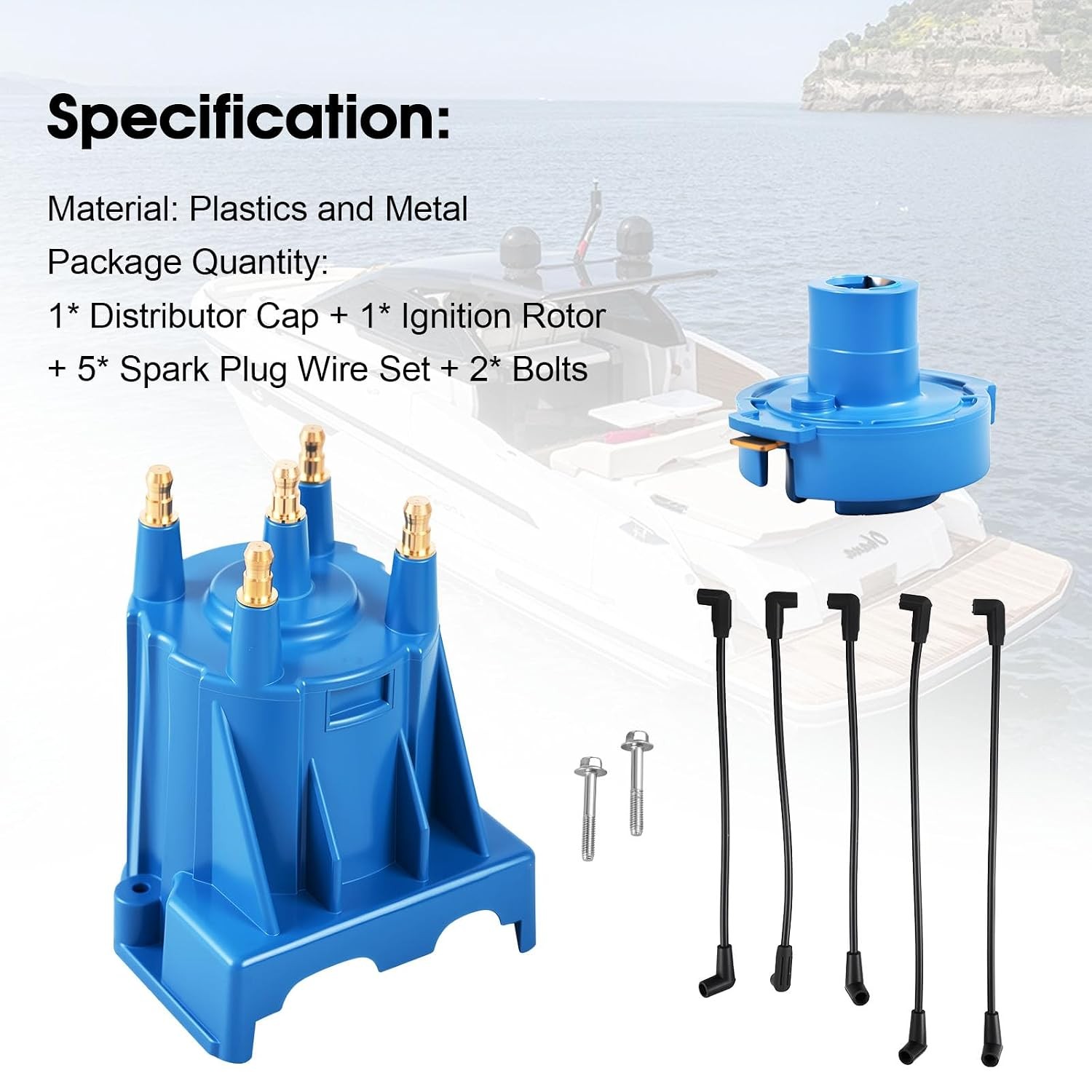 Ignition Tune Up Kit with Distributor Cap and Rotor and Spark Plug Wires Set Rep