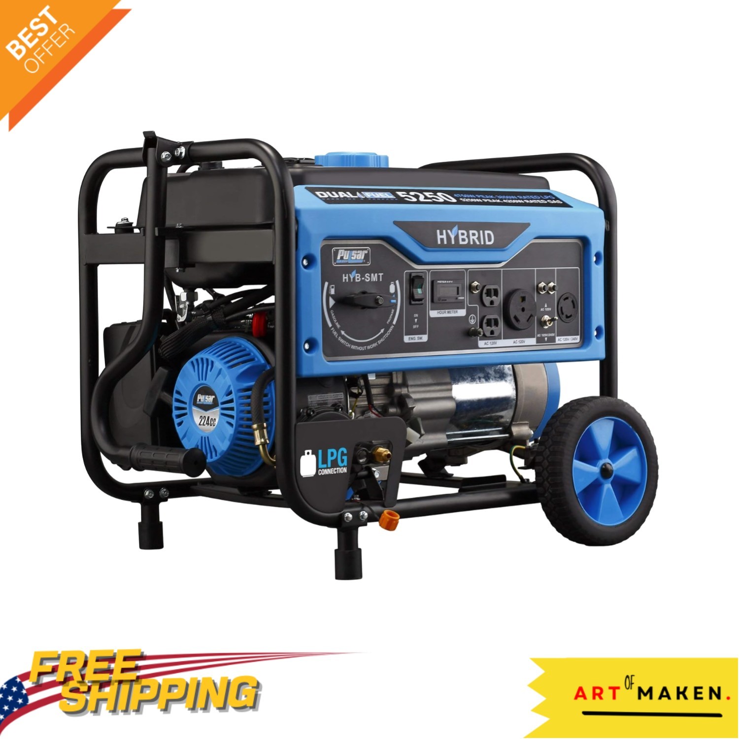 PG5250B Portable Generator – 5,250W Power, 12 Hour Runtime, Durably Crafted