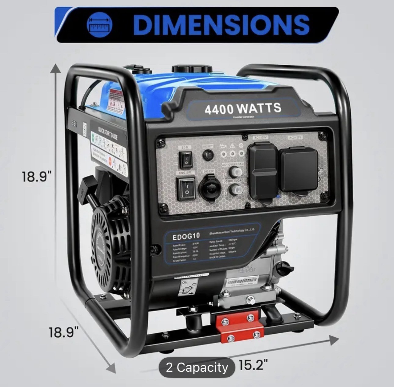 4400W Portable Generator, EPA, Silent, Dual 120V AC Sockets, USB & Type-C Ports