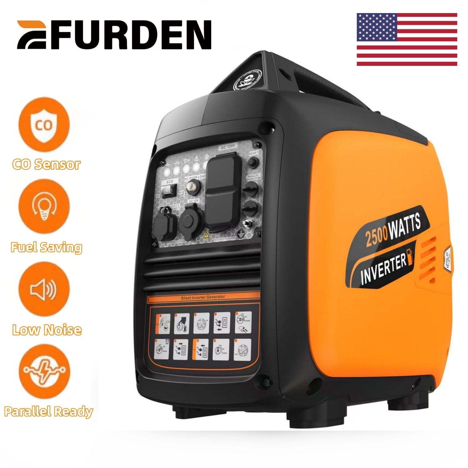 2500Watt Generator Gas Powered Portable Inverter Generator 52dB Super Quiet USA