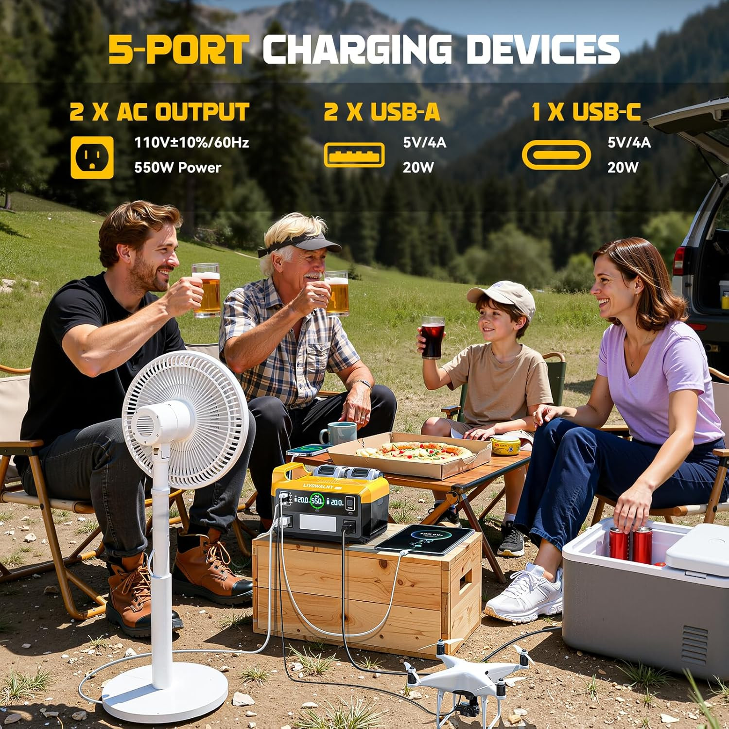 550W Power Station Compatible with Dewalt: Portable Generator DC 20V to AC 110-