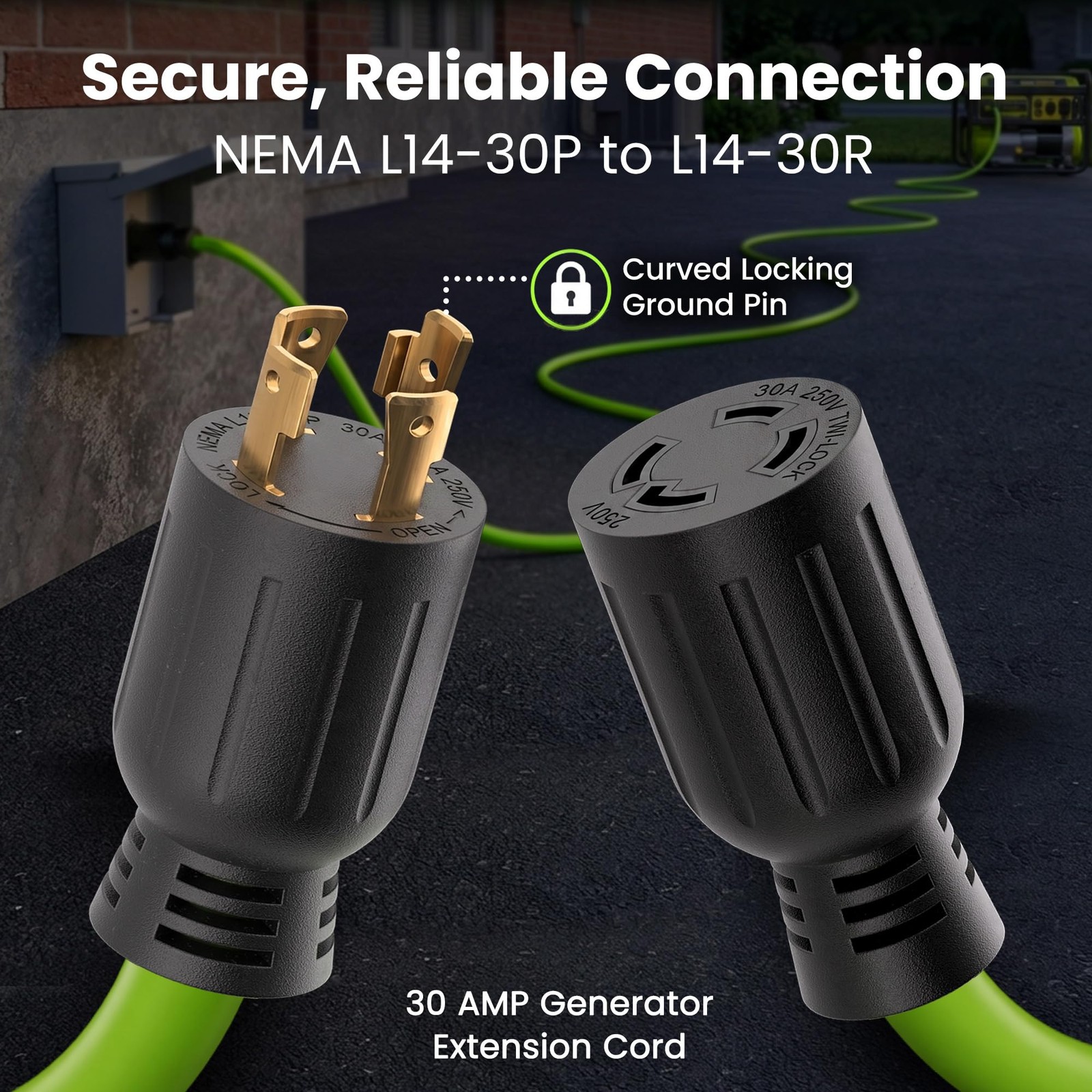 GEARit 30-Amp Generator Extension Cord, 50 Feet Green