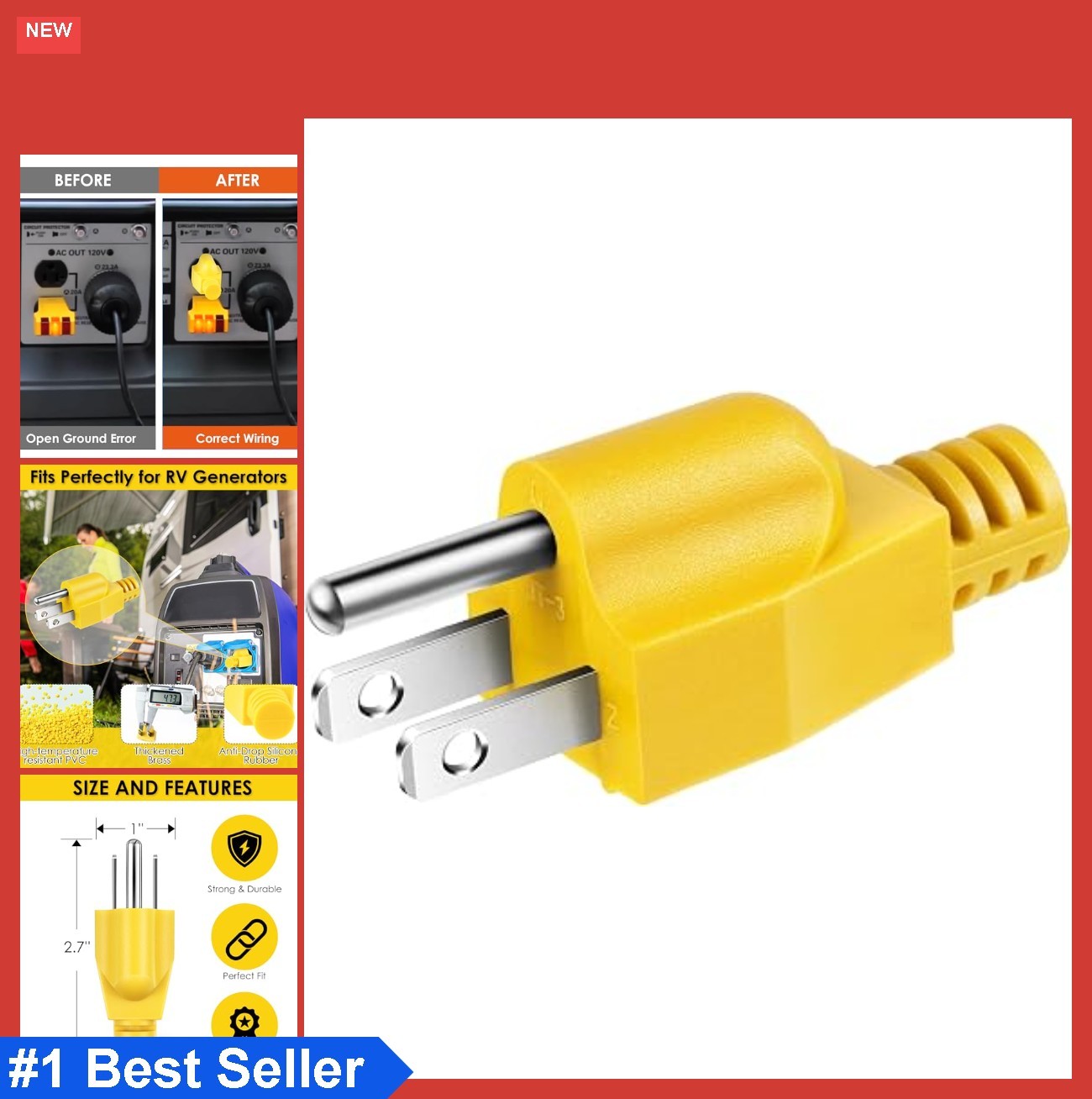 Generator Neutral Bonding Plug NEMA 5-15P 120V 15A For RV Camper Floating Ground