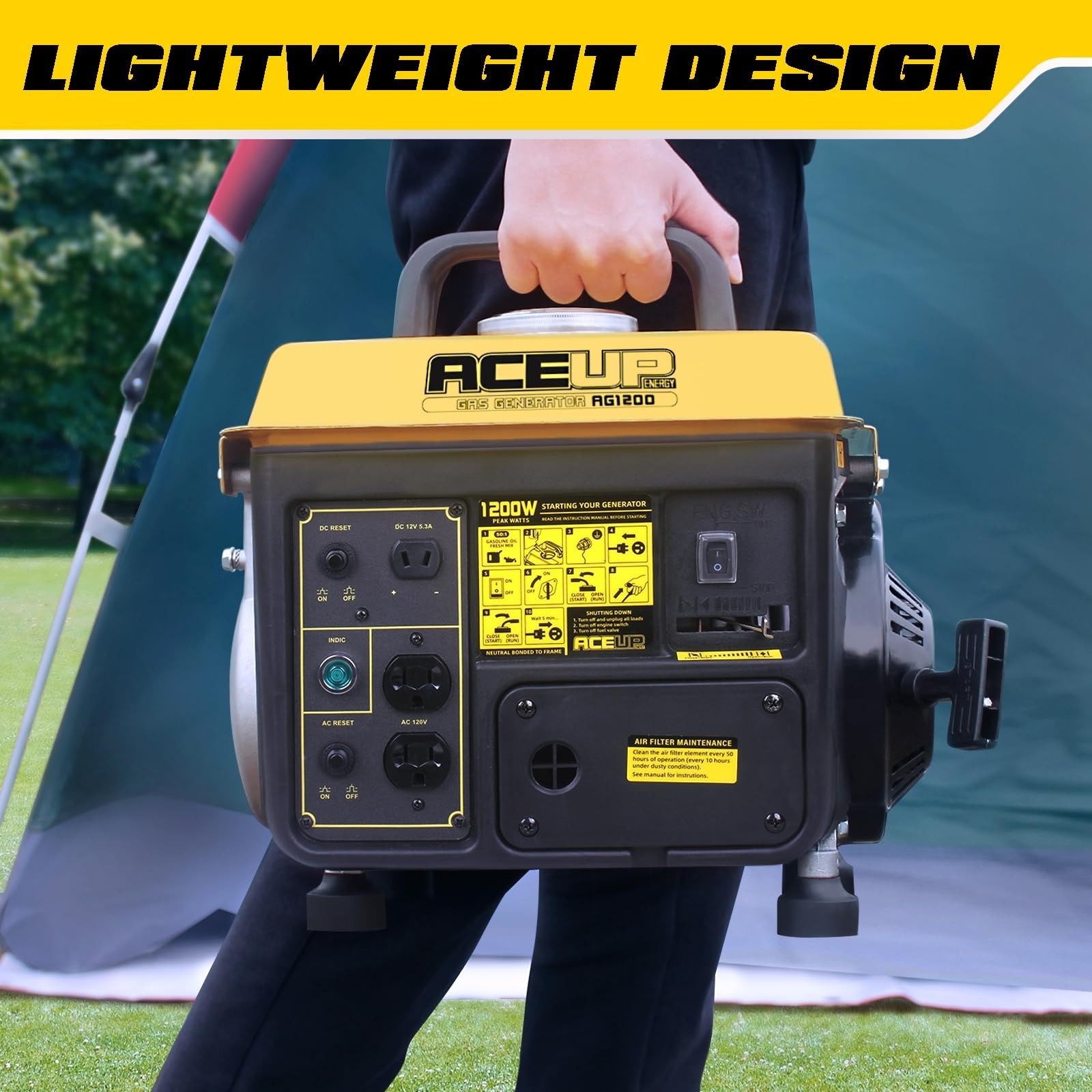 [US Fast Shipping]1200W Small Portable Gas Generator Emergency Aceup Energy