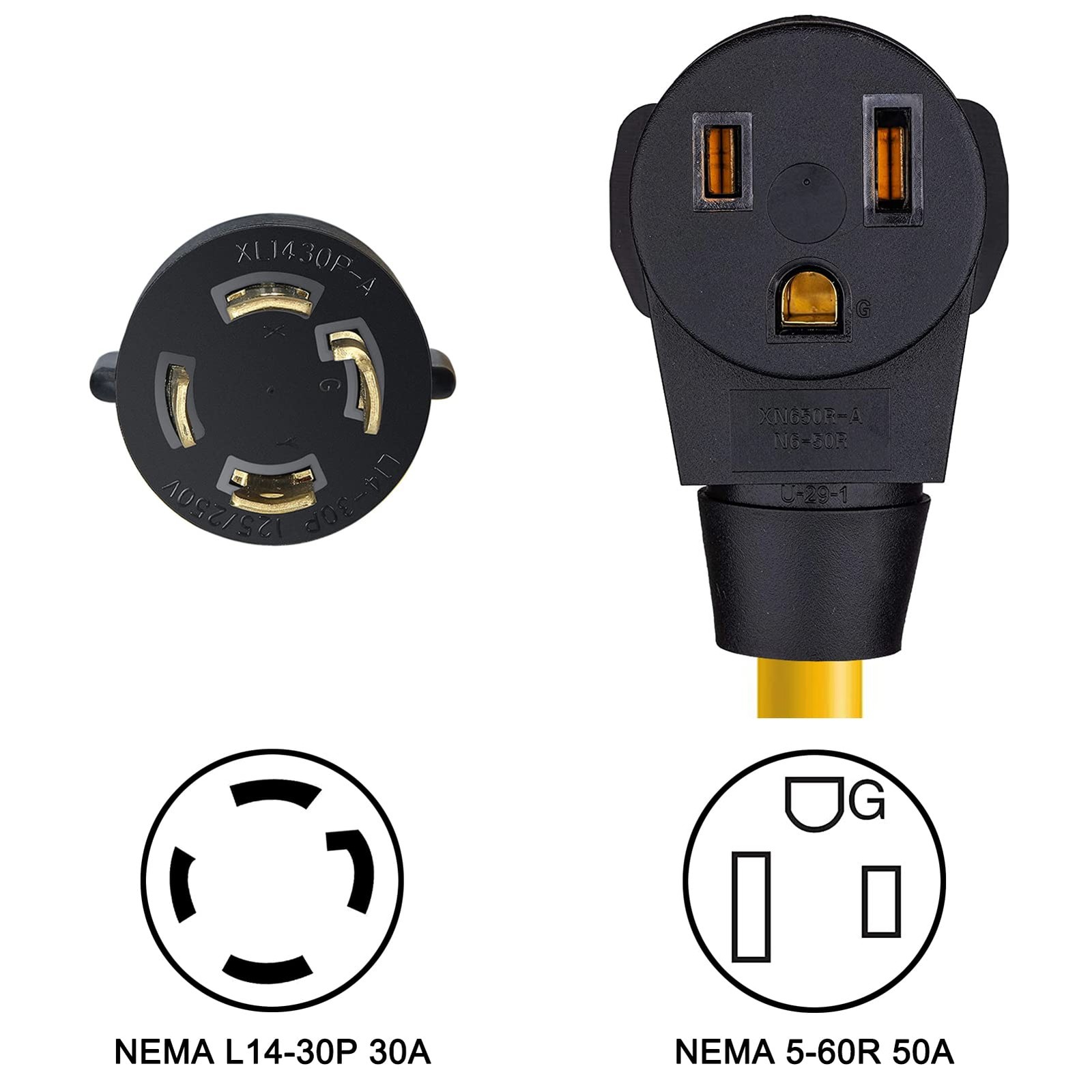NEMA L14-30P to 6-50R Generator Welder Adapter Plug Power Black and yellow