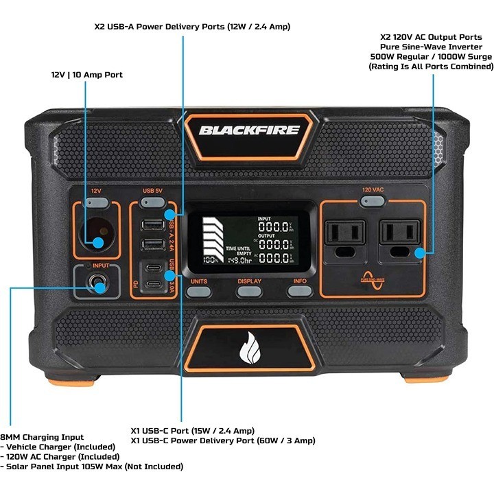 Blackfire PAC505 Portable Power Station 500W Solar Generator Camping