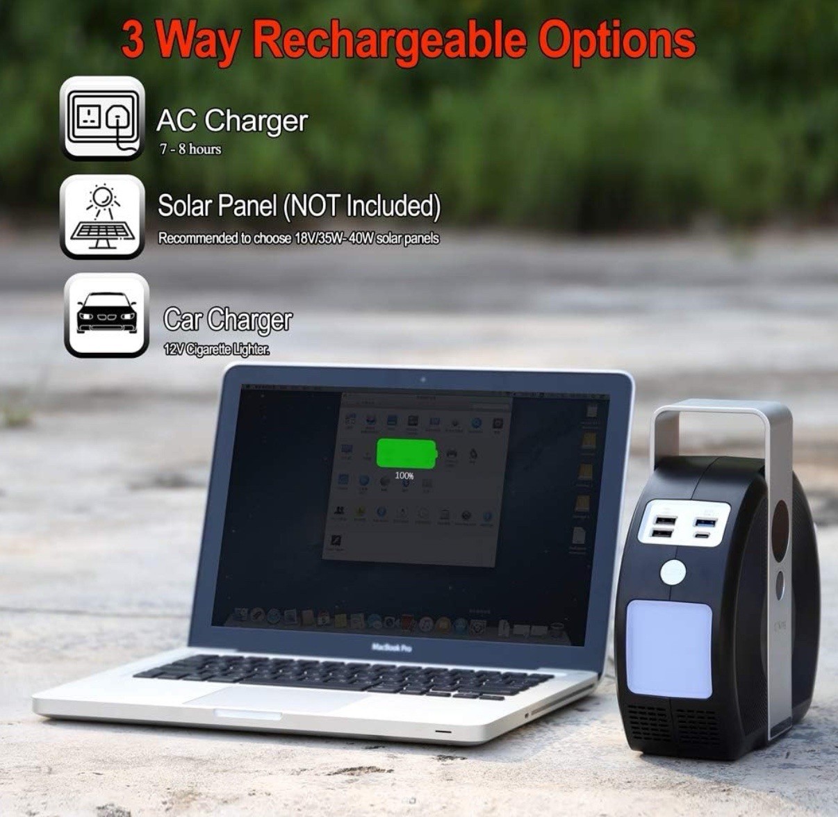 Portable Power Station 100W/4200mAH with LED 7 Ports ( Orange Colored Handle)