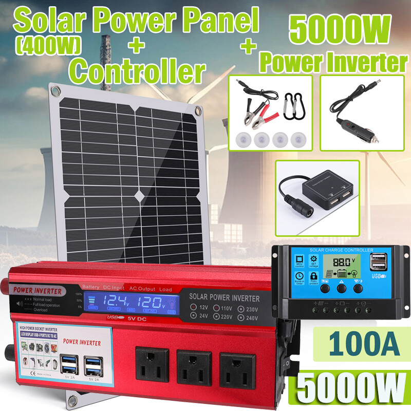 6000W Solar Power Generator Complete Solar Panel Kit 100A Home 110V Grid System