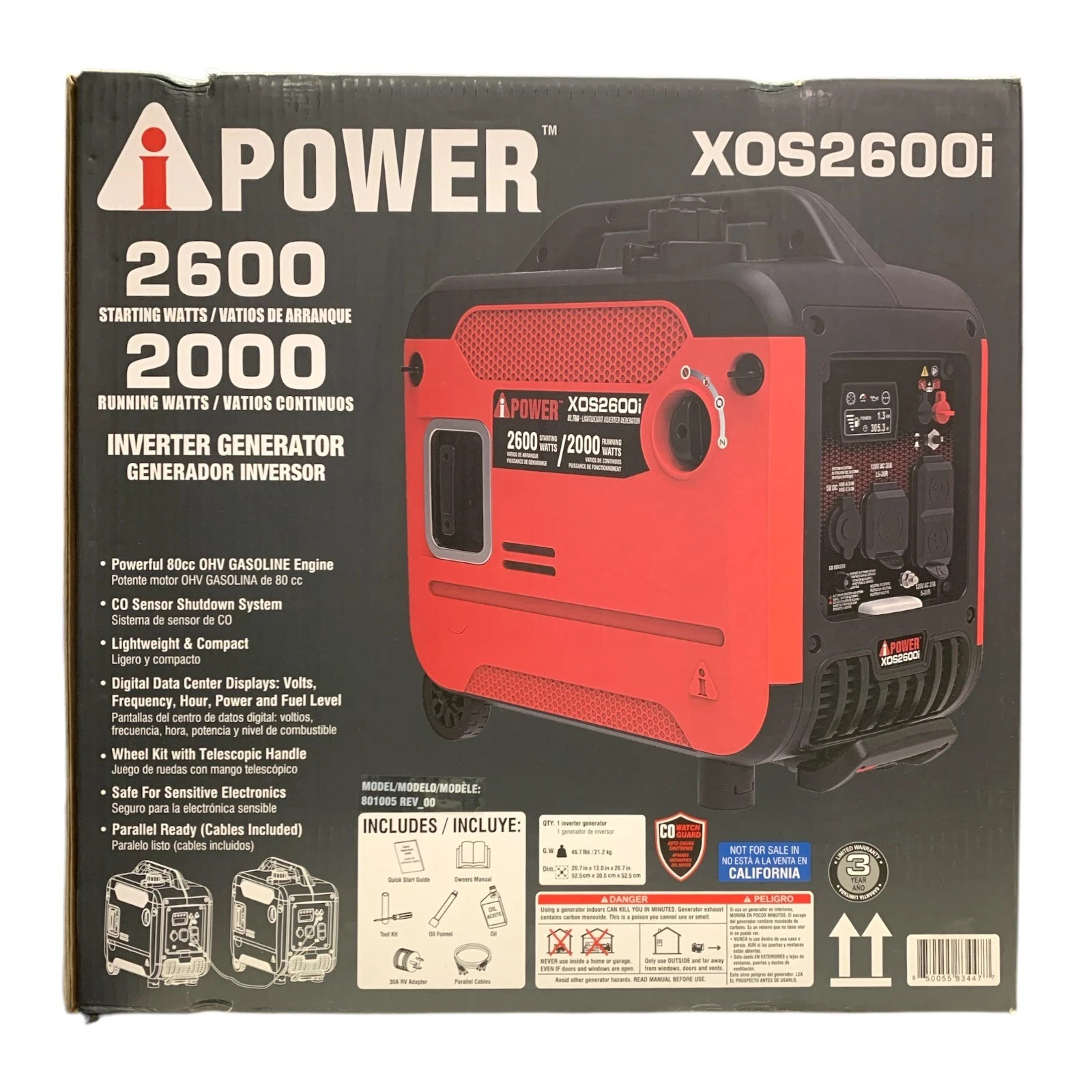 A-iPower XOS2600i 2600 Watt ULTRA-Lightweight Gas Powered Inverter Generator