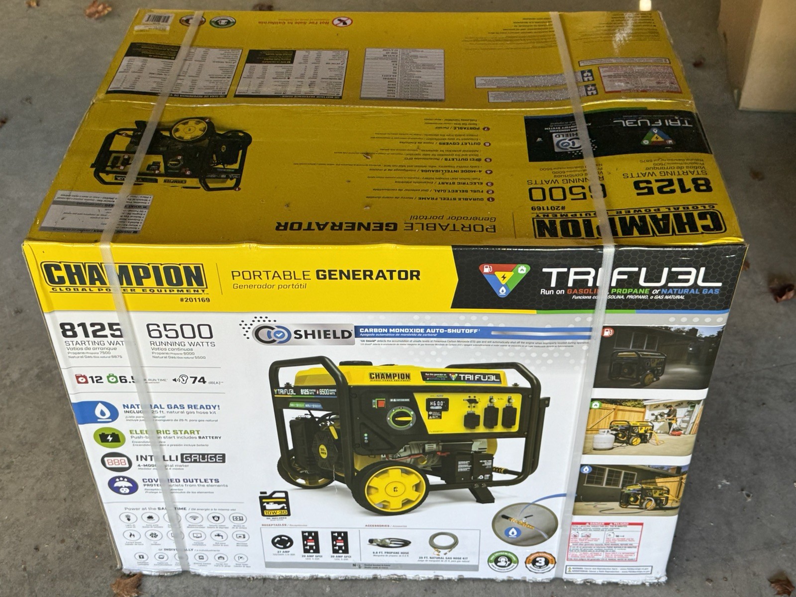 Champion 201169 6500W Electric Start Tri Fuel Generator with CO Shield