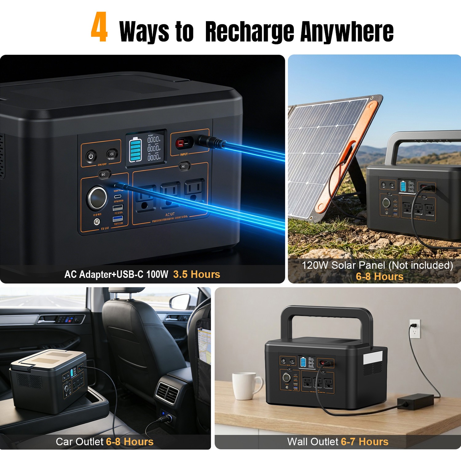 Portable Power Station 650W 576Wh Battery Camping Battery Backup Solar Generator