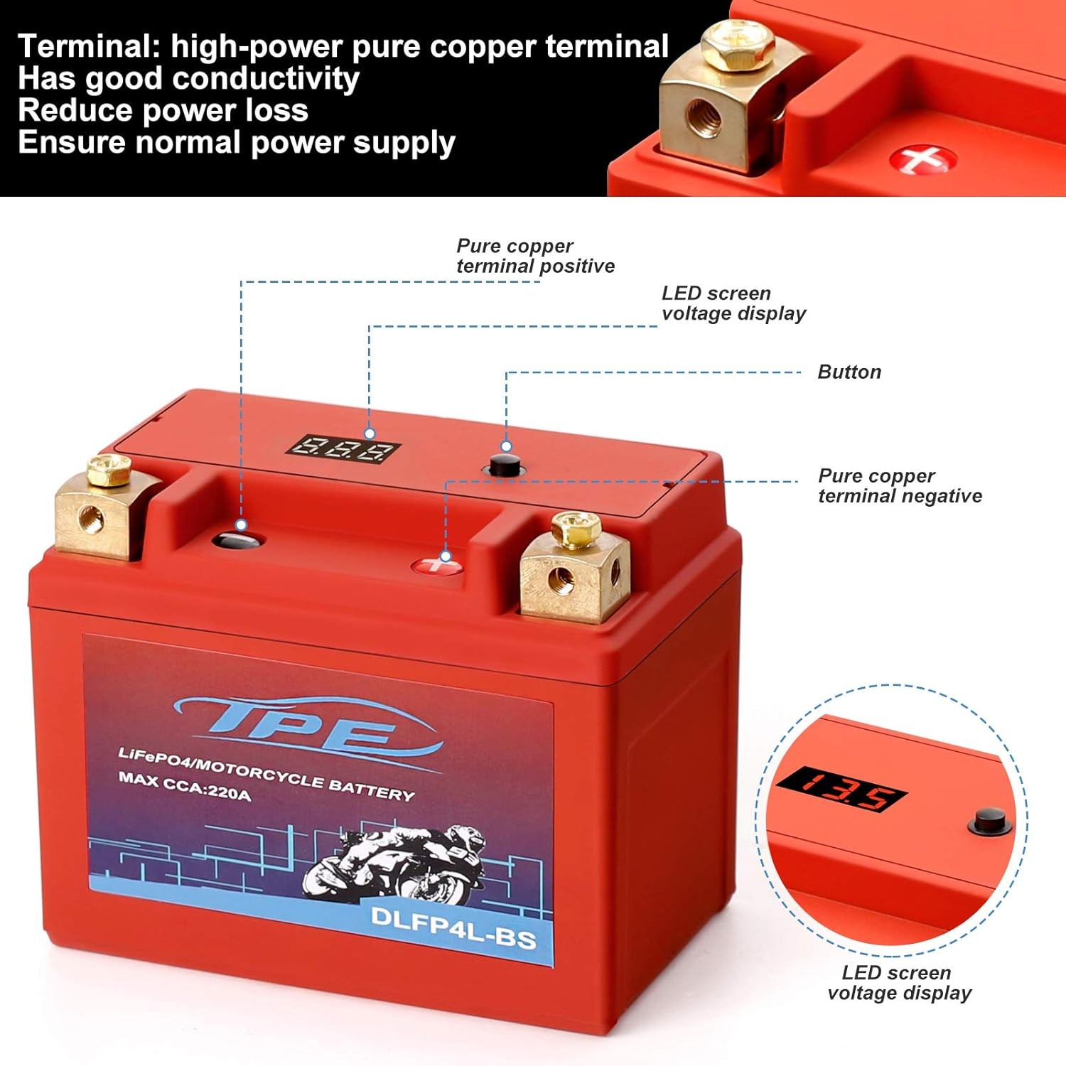 LiFePO4 Motorcycle Battery 12.8V 2.5Ah TPE Engine Start Lithium Motorcycle