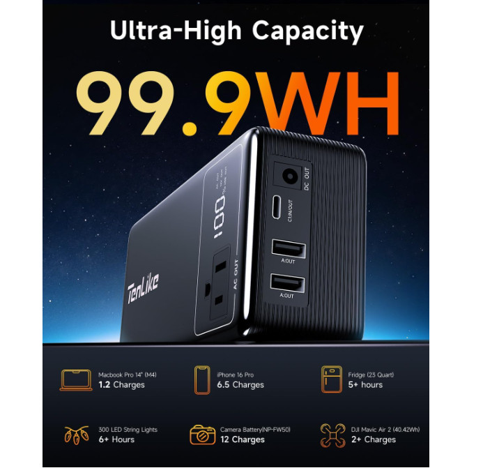 Generador mini portátil 99.9Wh AC Type-C 60W power bank emergencia hogar