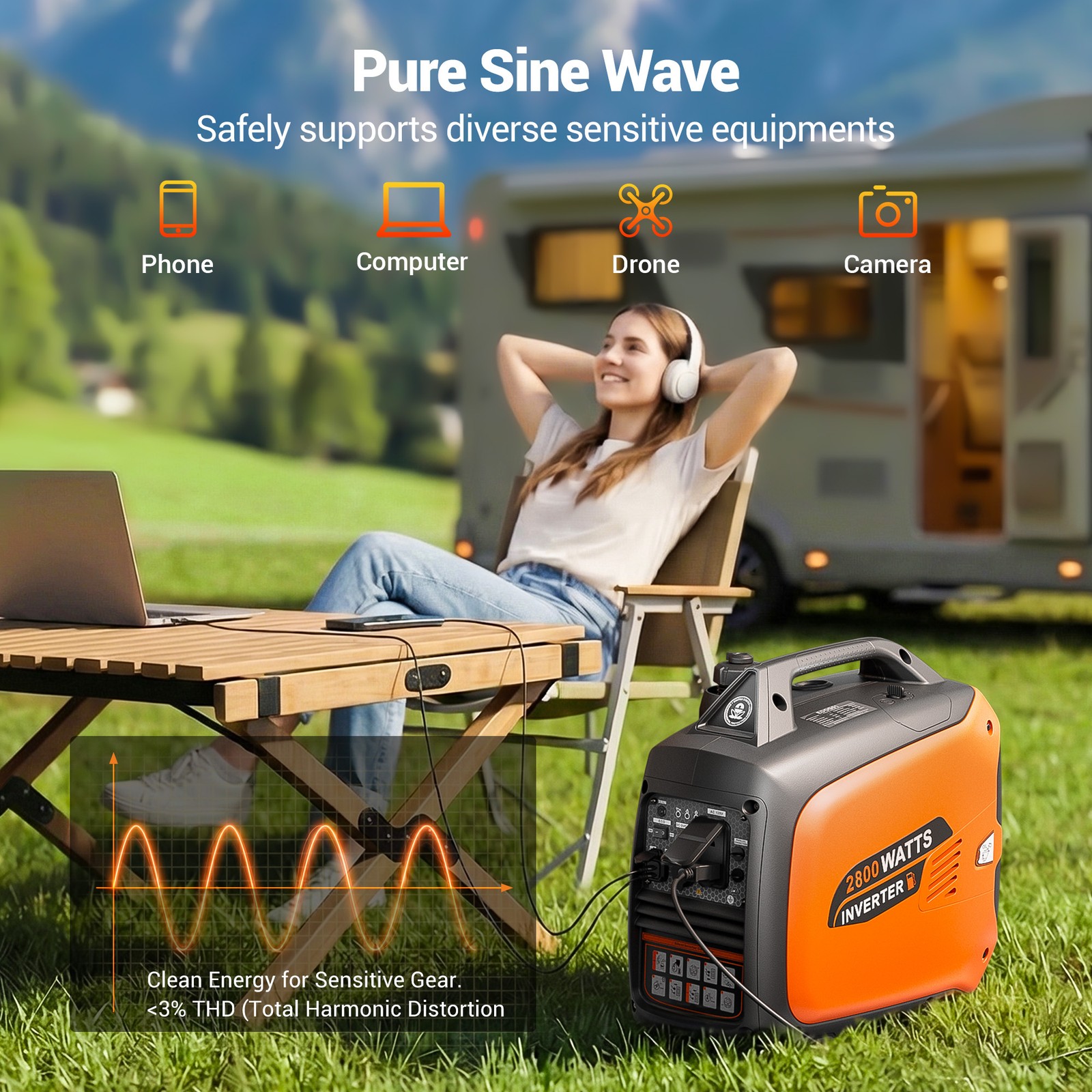 Mutaomay 2800W Quiet Inverter Generator Gas Portable Home Backup Construction
