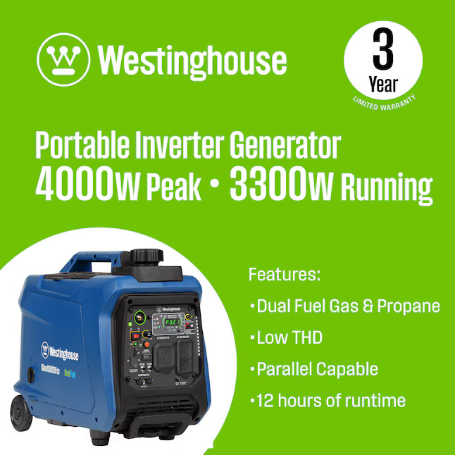 Westinghouse iGen4000DFcv Recoil Start 4000 Starting / 3300 Running Watt Gasolin