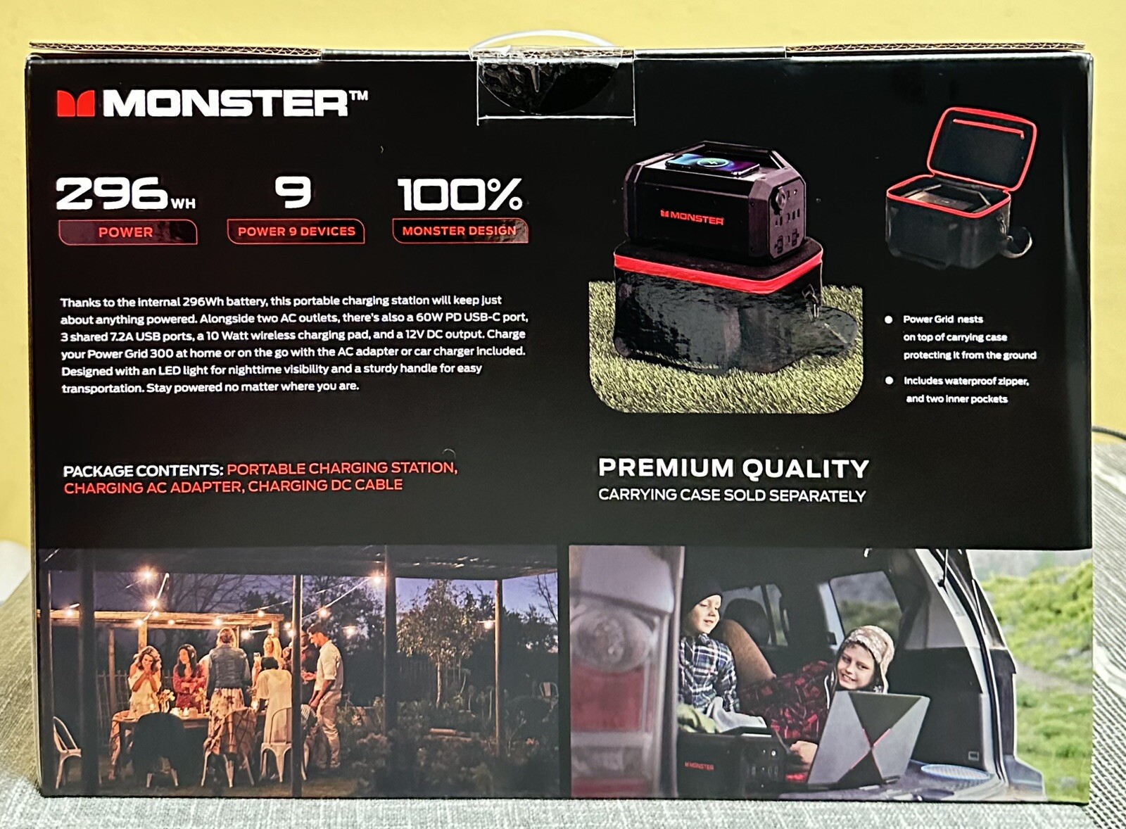 Monster Power Grid Portable 300W Battery Power Station 10W Wireless (Black) New