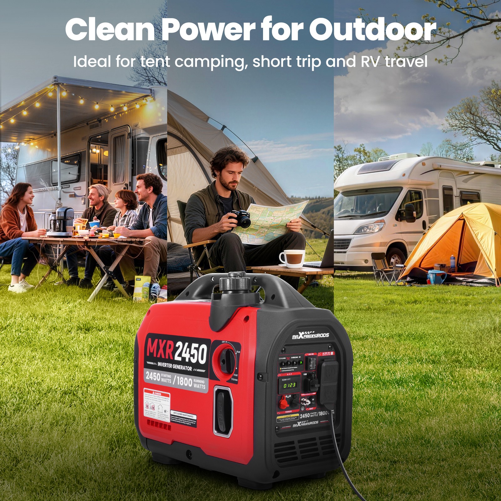 Portable Gasoline Generator 1800W CO Auto Shutdown & Low Oil LED Alert for Home