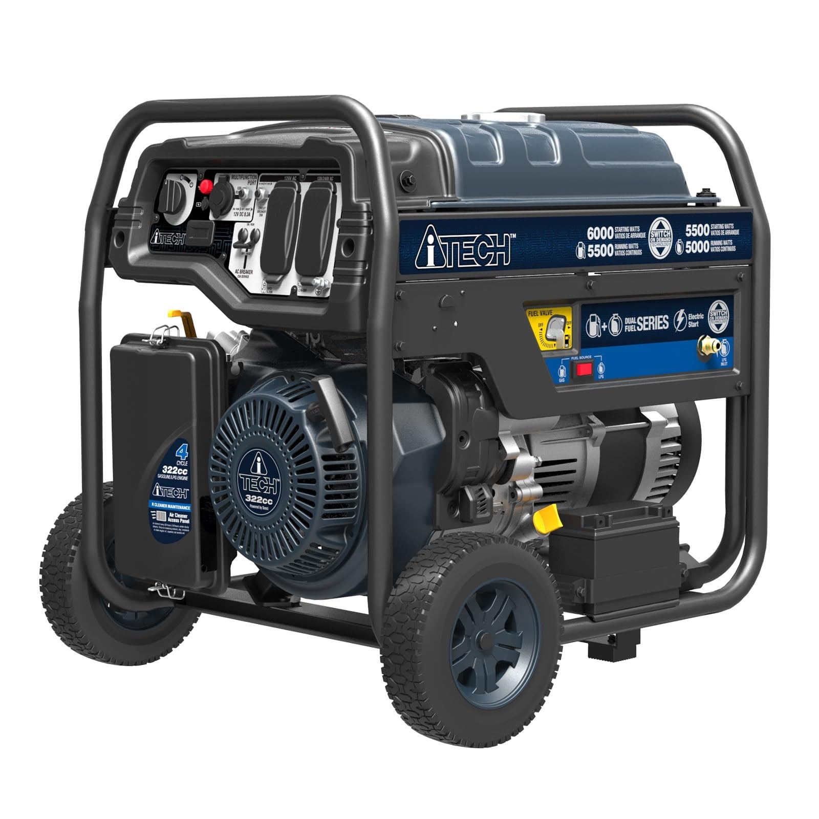 A-iTech 5000W / 6000W Portable Dual Fuel Generator , Electric Start