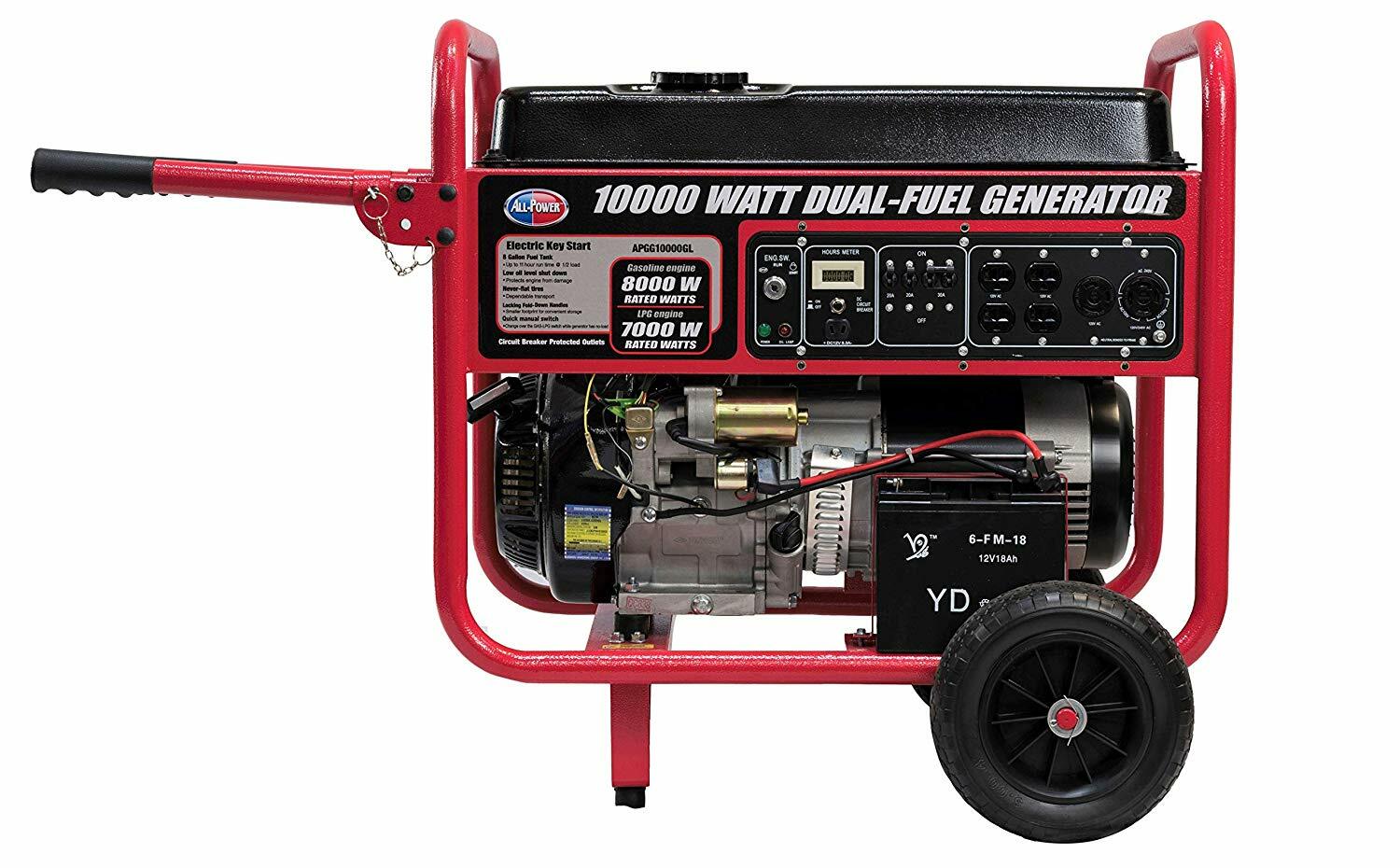 All Power 10,000-W Portable Hybrid Dual Fuel Gas Generator with Electric Start