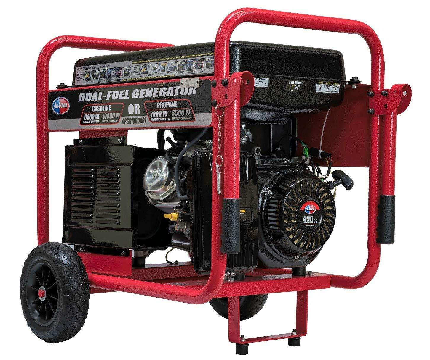 All Power 10,000-W Portable Hybrid Dual Fuel Gas Generator with Electric Start