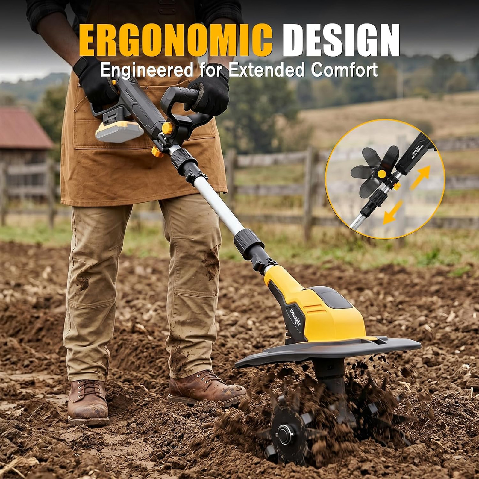 Cordless Tiller Cultivator Compatible with DeWalt 20V Battery (Tool Only