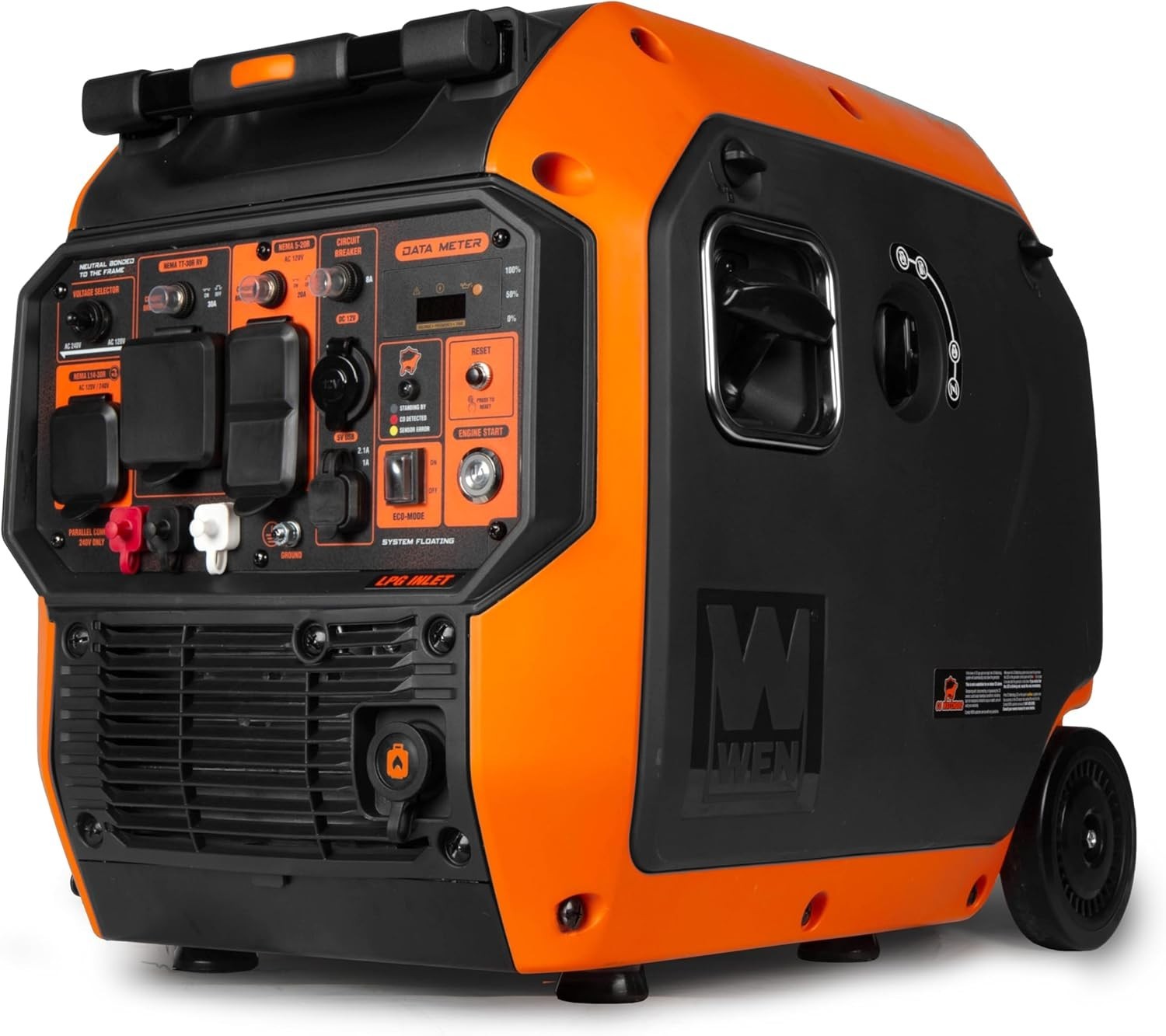 WEN 6800W Quiet Portable Dual Fuel Inverter Generator, Electric Start, CO Sensor