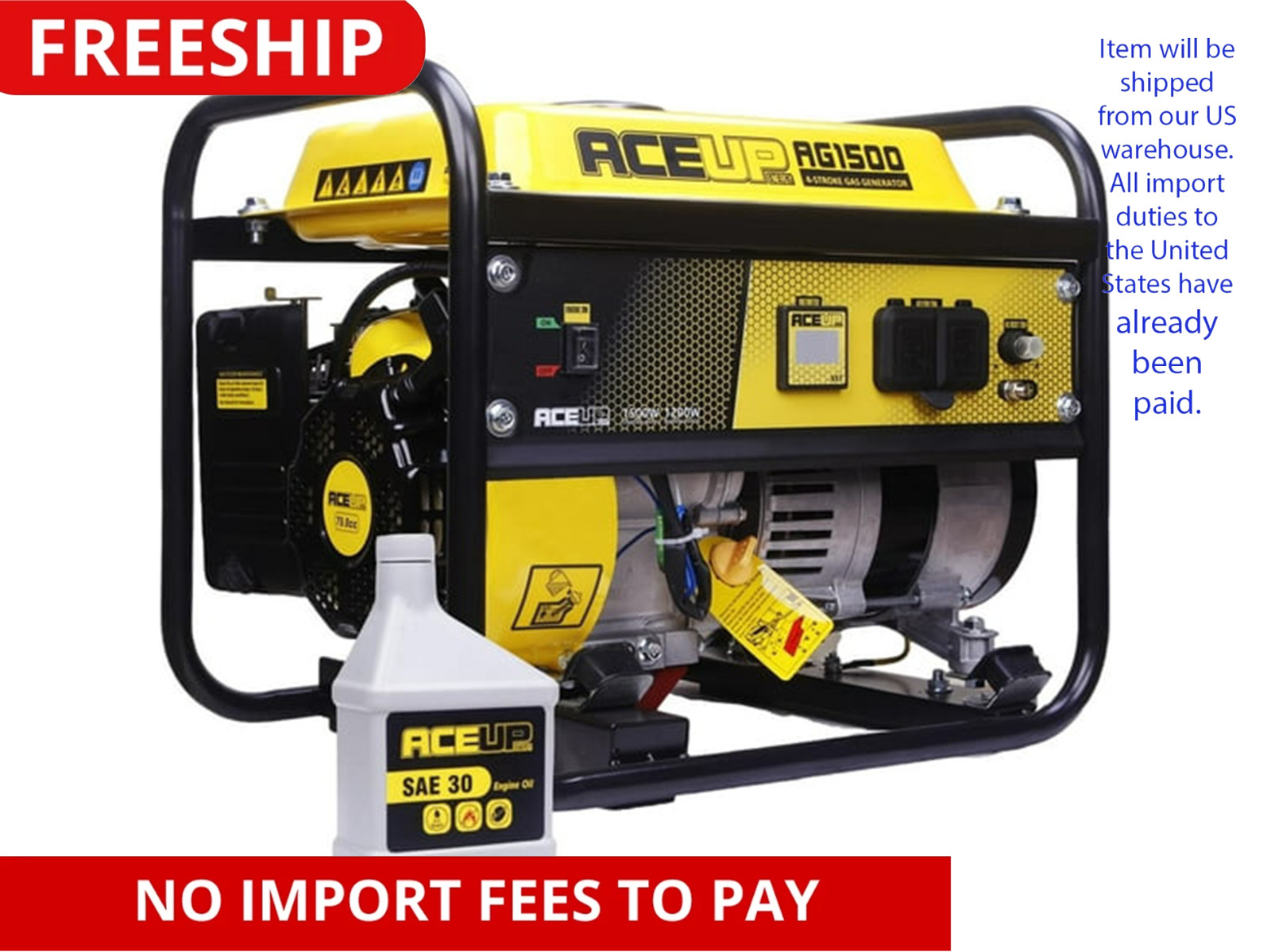 1,500W Gas Powered Portable Generator, Camping Ultralight, EPA Compliant