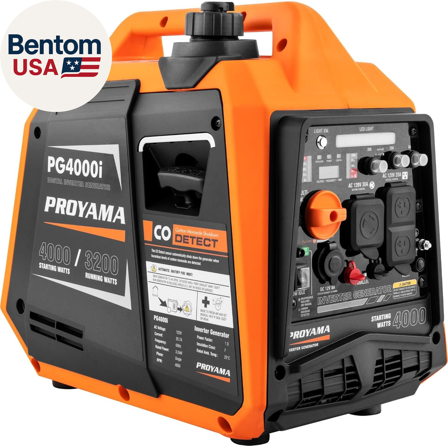 4000W Portable Gas Inverter Generator, CO Sensor, Digital Interface, RV – Ready,