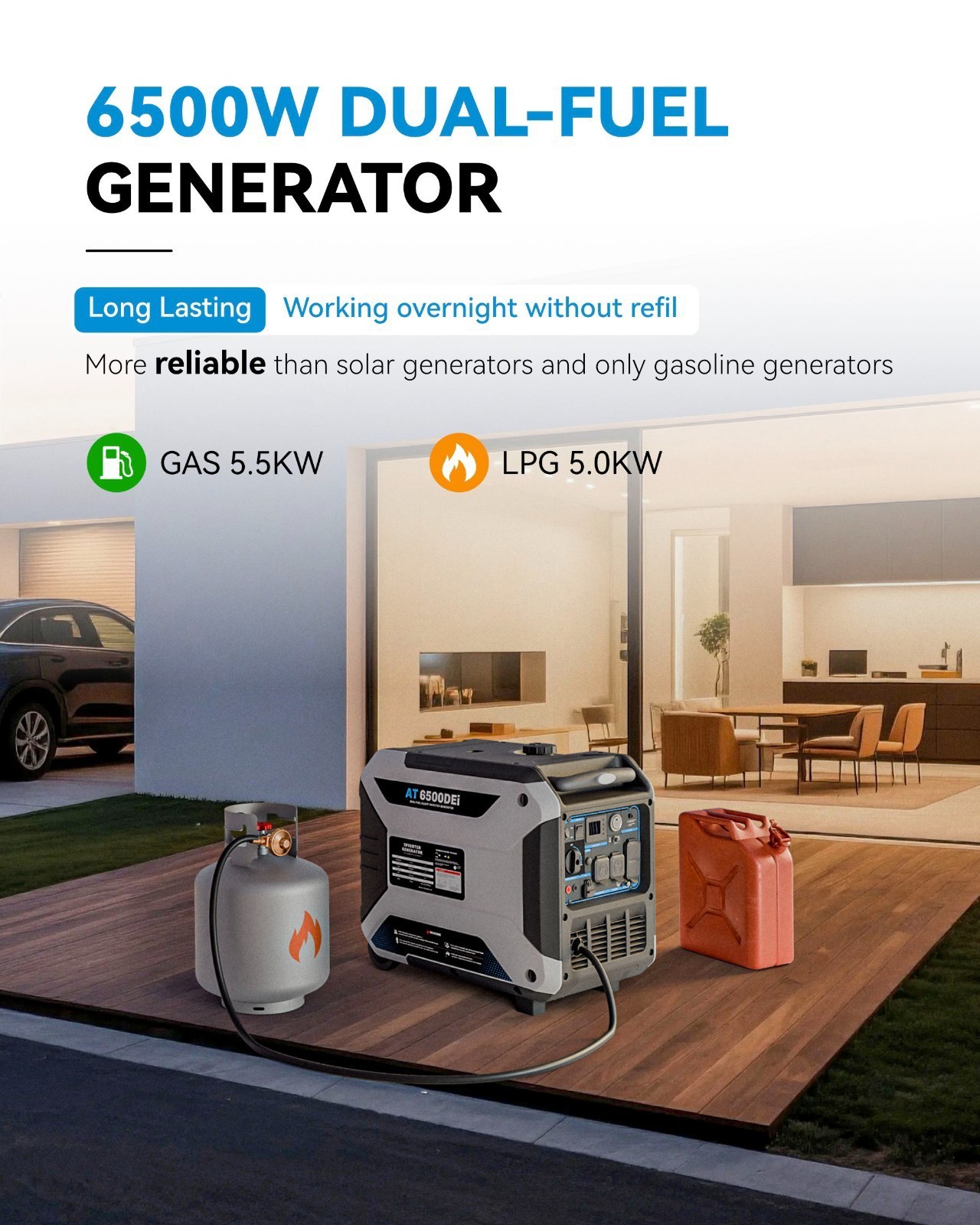 Quiet Portable 6500W Inverter Generator 4-Stroke 11L Remote Start For Jobsite