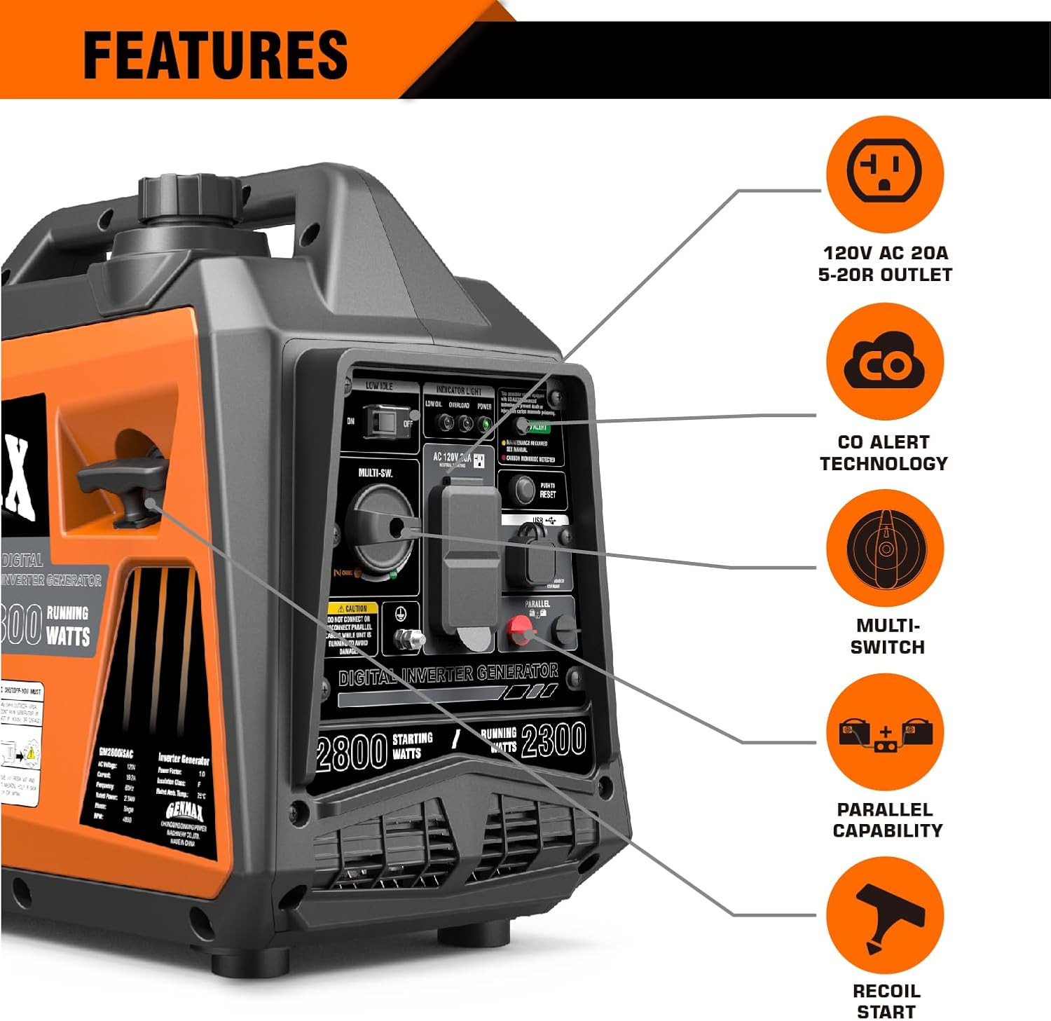 GENMAX Generator，Epa Compliant, Eco-Mode Feature, Ultra Lightweight for Backup H