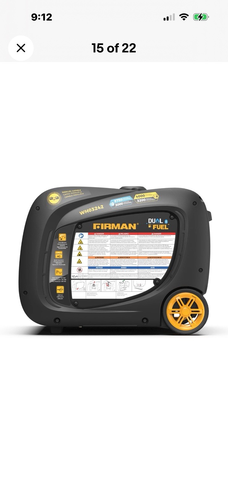 FIRMAN WH03242F 4000W Electric Start Dual Fuel Inverter Generator – Refurbished