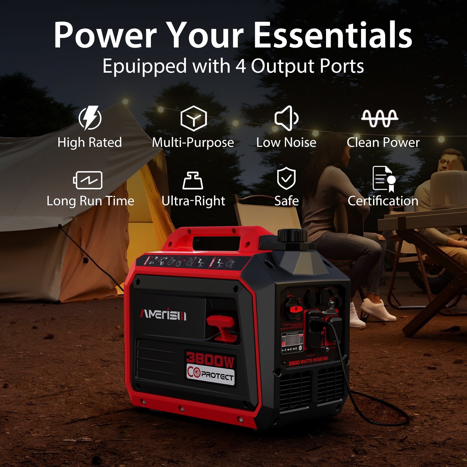 Amerisun 3800W Portable Gas Generator, 149cc, 120V, EPA Compliant, Outdoor Use