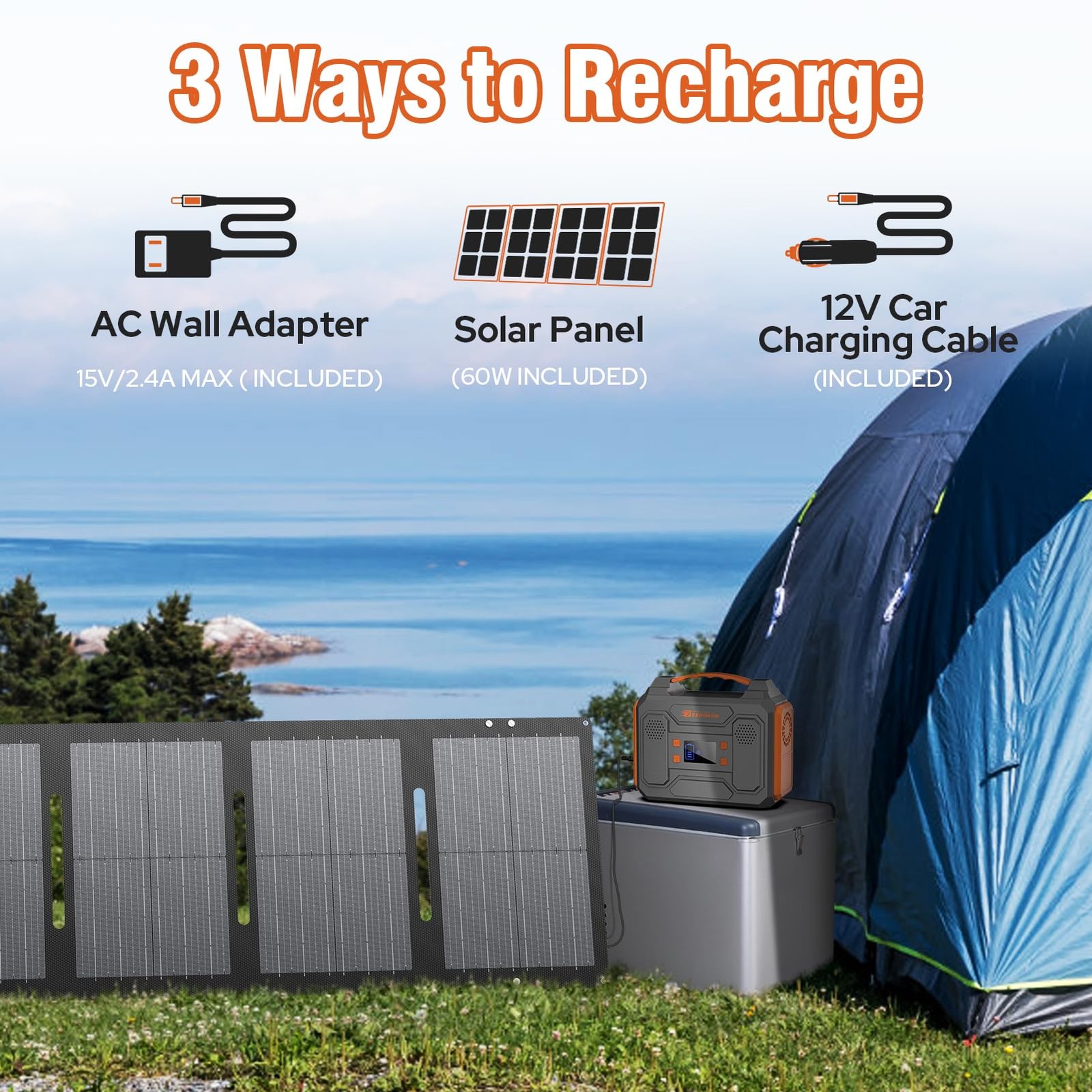 Portable Solar Generator, 300W Power Station with Black Orange