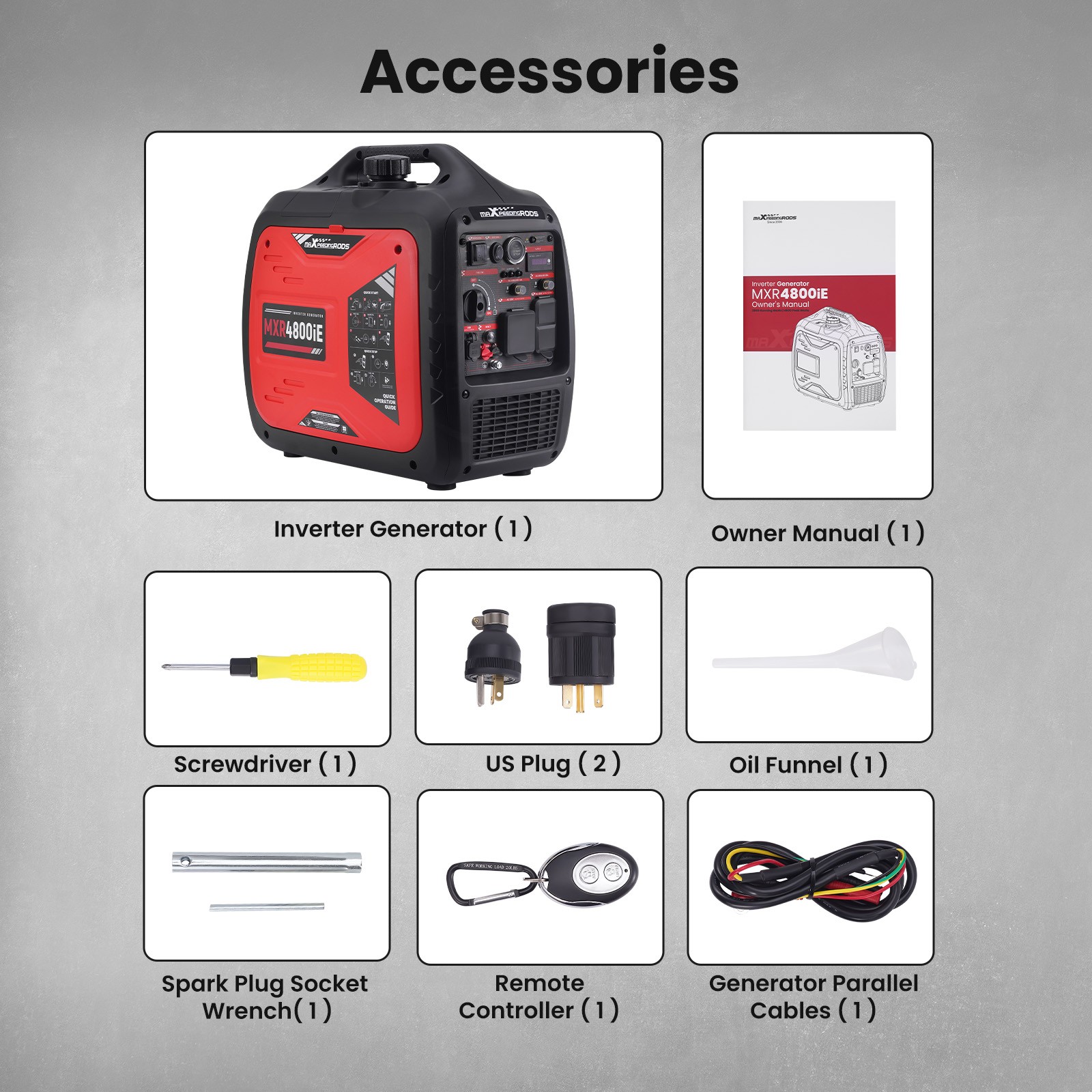 4800W Peak Portable Inverter Generator Gas Powered Electric/Remote Start 120V