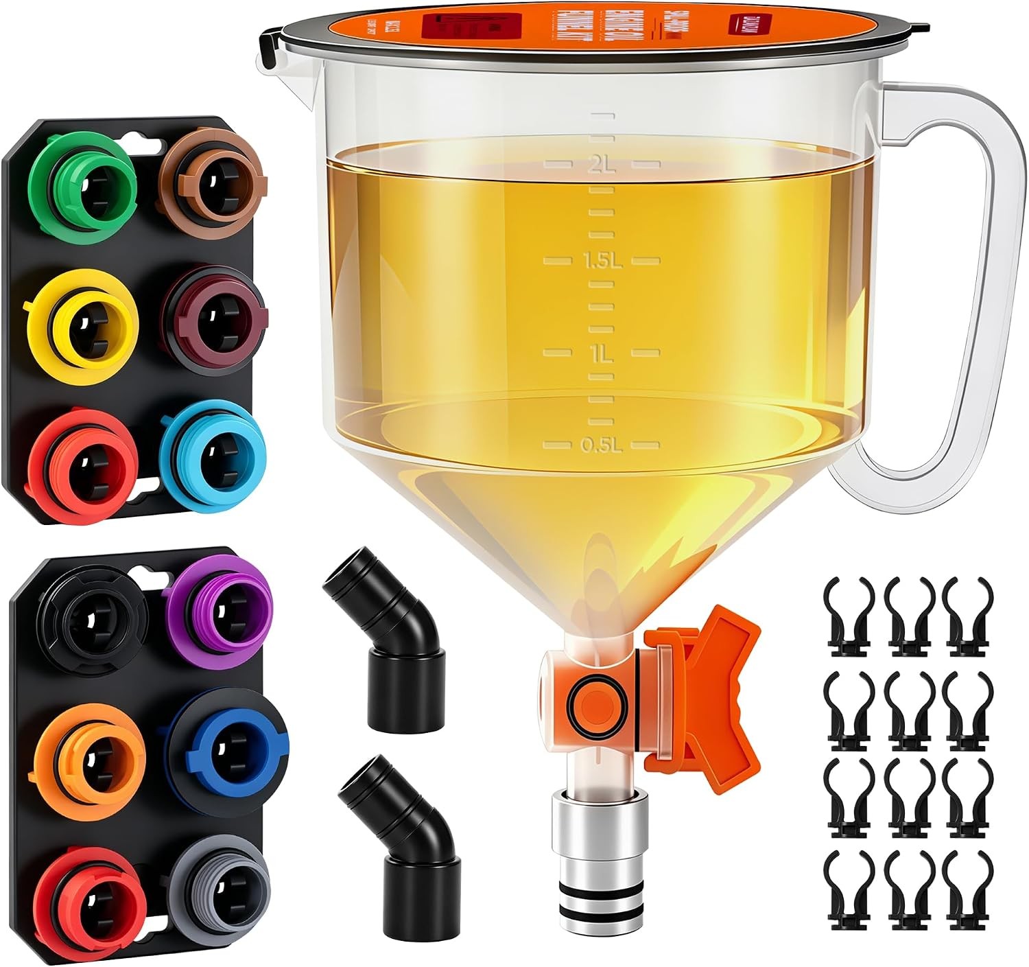 2.38QT/2.25L Engine Oil Funnel Kit Spill-Proof Oil Change Kit with Flow Control