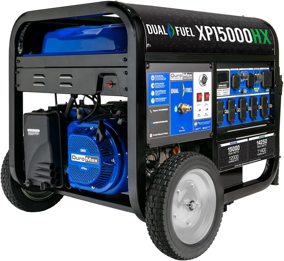 DuroMax 15,000-W Portable RV Ready Dual Fuel Generator, Remote Start, CO Sensor