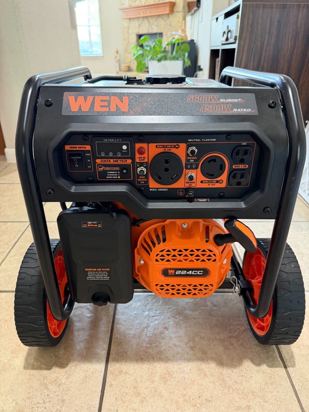 WEN 5600-Watt Portable Generator, Electric Start, 224cc, Orange