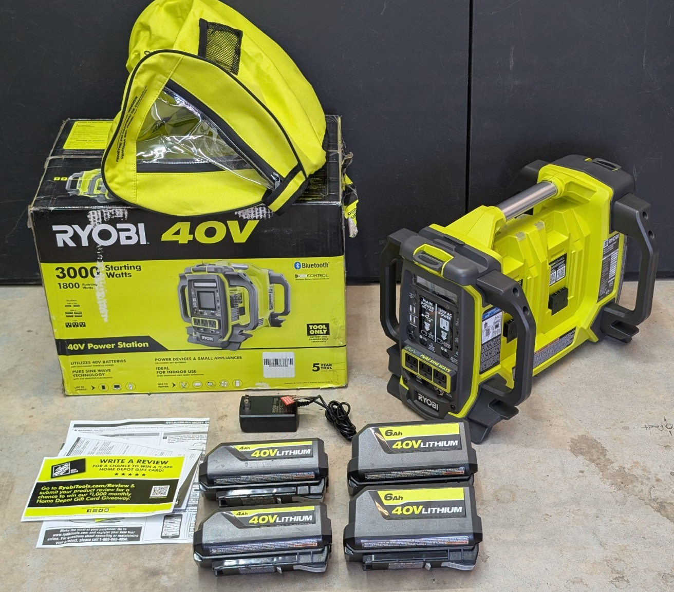 Ryobi RYi1802BTVNM, 40Volt – 3000Watt Power Station Generator WITH 4 BATTERIES!