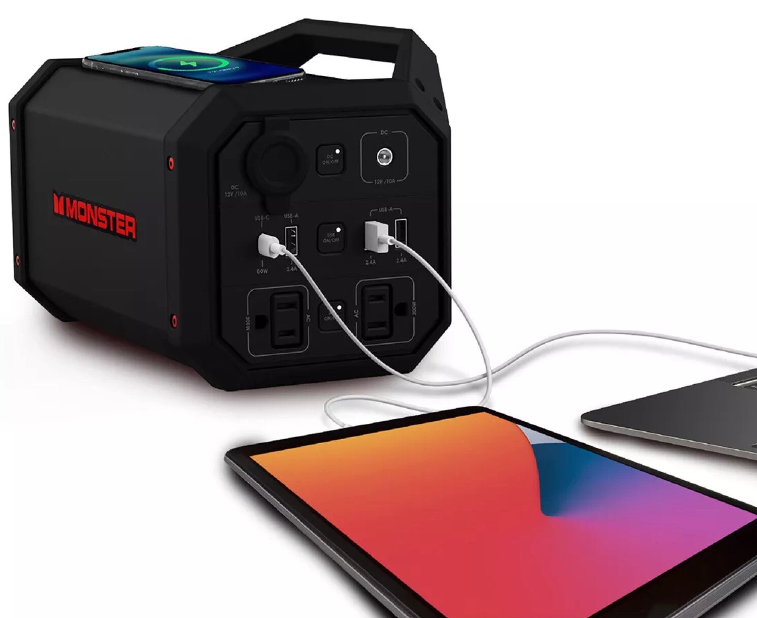 Monster Power Grid Portable 300W Battery Power Station 10W Wireless (Black) New